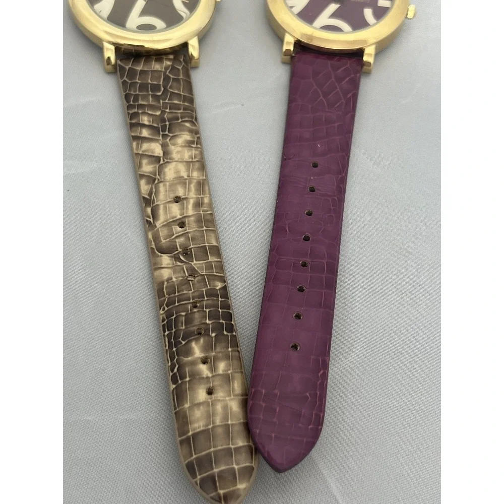 Fashion Quartz Wristwatch Set Gold Tone Case Faux‎ Croc Band K Crystal Dial